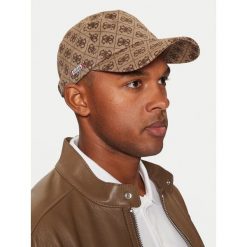 Czapka z daszkiem Guess. Brązowe czapki z daszkiem Guess, z aplikacjami. Za 139.99 zł.