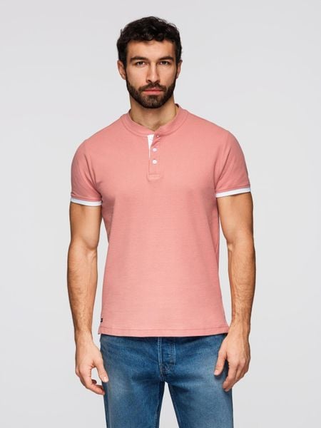 Męska koszulka polo bez kołnierzyka - różowa V7 - Rozmiar: S. Czerwone koszulki polo sportowe Ombre Clothing, l, bez wzorów, z bawełny, bez kołnierzyka, bez ramiączek. Za 129.99 zł.