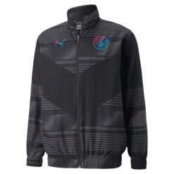 Kurtka z dresu Manchester City Prematch 2021/22. Czarne kurtki Puma, l, bez wzorów, z dresówki, bez kaptura. Za 292.50 zł.