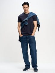 Koszulka męska bawełniana granatowa Basic 403. Niebieskie t-shirty BIG STAR, l, bez wzorów, z bawełny, bez kołnierzyka, bez ramiączek. Za 99.99 zł.
