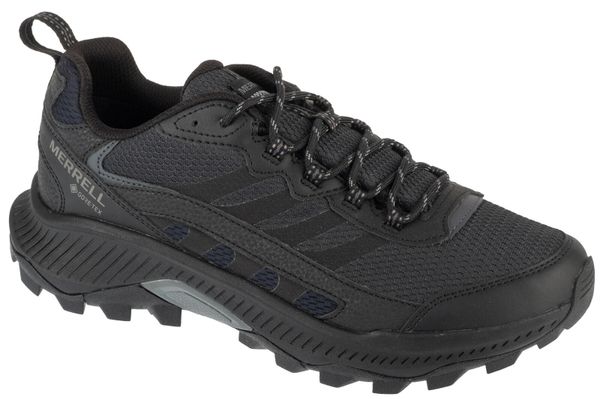 Buty trekkingowe męskie, Speed Strike 2 GTX. Czarne buty turystyczne Merrell, bez wzorów, z materiału, przed kostkę, bez zapięcia, trekkingowe. Za 627.60 zł.