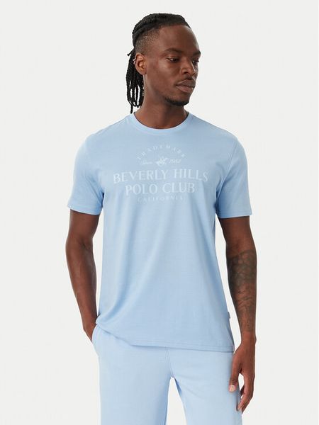Beverly Hills Polo Club T-Shirt M1303 Niebieski jasny Regular Fit. Niebieskie koszulki polo Beverly Hills Polo Club, m, bez wzorów, z bawełny, bez kołnierzyka, bez ramiączek. Za 101.99 zł.