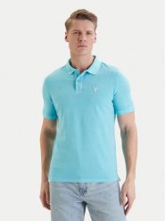 Guess Polo F6GP03 K9WF1 Turkusowy Slim Fit. Niebieskie koszulki polo Guess, m, z aplikacjami, z bawełny, bez kołnierzyka, bez ramiączek. Za 282.99 zł.