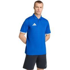 Koszulka męska adidas Entrada 26 Polo. Niebieskie koszulki polo Adidas, m, bez wzorów, z poliesteru, bez kołnierzyka, bez ramiączek, na fitness i siłownię. Za 78.99 zł.