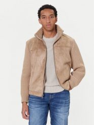 Guess Kurtka z imitacji skóry M5BR79 Z5570 Beżowy Regular Fit. Brązowe kurtki Guess, m, z aplikacjami, ze skóry, bez kaptura. Za 639.99 zł.