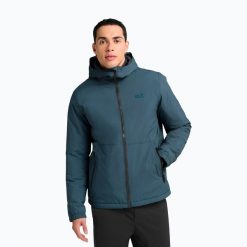 Kurtka przeciwdeszczowa męska Jack Wolfskin Pamir. Niebieskie kurtki przeciwdeszczowe Jack Wolfskin, m, bez wzorów, bez kaptura. Za 679.99 zł.