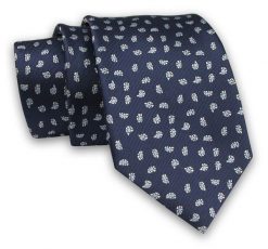 Granatowy Elegancki Męski Krawat -ALTIES- 7cm, Stylowy, Klasyczny, w Drobny Wzór Paisley. Niebieskie krawaty i muchy Alties, bez wzorów, z tkaniny. Za 49.00 zł.