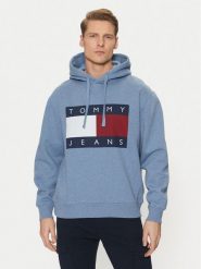 Tommy Jeans Bluza Flag DM0DM21174 Niebieski Regular Fit. Niebieskie bluzy Tommy Jeans, m, bez wzorów, z bawełny, bez kaptura. Za 299.99 zł.