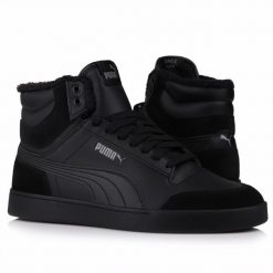 Buty męskie zimowe ocieplane Puma SHUFFLE MID FUR. Czarne buty sportowe casual Puma, na zimę, bez wzorów, bez zapięcia. Za 249.00 zł.