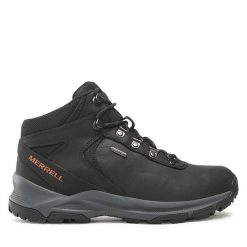 Trekkingi Merrell. Czarne botki sznurowane Merrell, bez wzorów, bez obcasa, bez zapięcia. Za 489.99 zł.