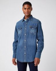 MĘSKA KOSZULA JEANSOWA WRANGLER LS WORKSHIRT TINTED BLUE W5D1AK725 112141437. Niebieskie koszule Wrangler, m, bez wzorów, z jeansu, bez kołnierzyka, bez ramiączek. Za 169.99 zł.
