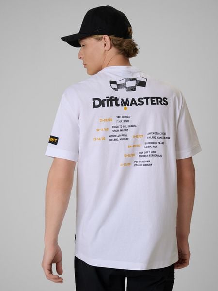 4F T-shirt loose z nadrukiem uniseks 4F | Drift Masters - biały M. Białe t-shirty 4F, bez wzorów, z bawełny, bez ramiączek. Za 119.99 zł.