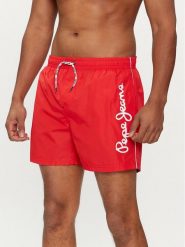 Pepe Jeans Szorty kąpielowe Logo Swimshort PMB10393 Czerwony Regular Fit. Czerwone kąpielówki Pepe Jeans, m, bez wzorów, z jeansu. Za 189.99 zł.