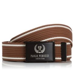Pasek męski parciany 115cm Paolo Peruzzi brąz PW-08. Białe paski Paolo Peruzzi, bez wzorów, z materiału. Za 34.99 zł.