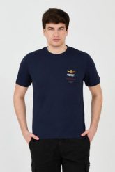 AERONAUTICA MILITARE Granatowy t-shirt Short Sleeve. Niebieskie t-shirty Aeronautica Militare, m, bez wzorów, bez kołnierzyka, bez ramiączek. W wyprzedaży za 189.99 zł.