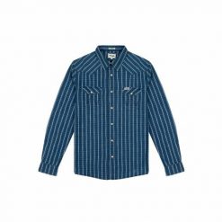 WRANGLER LS WESTERN SHIRT MĘSKA KOSZULA KRÓTKI RĘKAW LIGHT INDIGO W5A0NOX4E 112141400. Niebieskie koszule Wrangler, m, bez wzorów, bez kołnierzyka, bez ramiączek. Za 159.99 zł.
