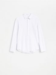 Gładka koszula slim fit - biały. Białe koszule Reserved, l, bez wzorów, z bawełny, bez kołnierzyka, bez ramiączek. Za 129.99 zł.