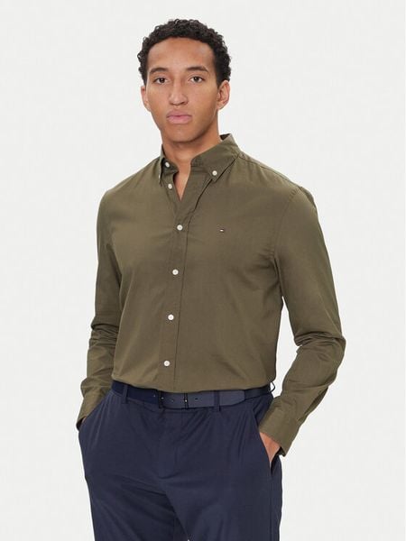 Tommy Hilfiger Koszula MW0MW37550 Khaki Regular Fit. Brązowe koszule Tommy Hilfiger, m, bez wzorów, z bawełny, bez kołnierzyka, bez ramiączek. Za 329.99 zł.