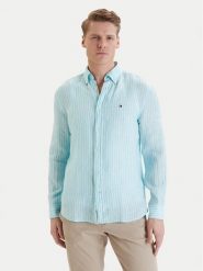 Tommy Hilfiger Koszula Bengal MW0MW42400 Turkusowy Regular Fit. Niebieskie koszule Tommy Hilfiger, m, bez wzorów, ze lnu, bez kołnierzyka, bez ramiączek. Za 489.99 zł.
