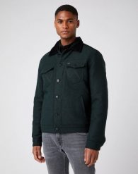 MĘSKA SHERPA WRANGLER WOOL TRUCKER JACKET DEEP FOREST W4F2SGG08 112141366. Płaszcze Wrangler, l, bez wzorów, bez kaptura. Za 269.99 zł.