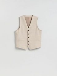 Kamizelka garniturowa w kratę - beżowy. Brązowe garnitury Reserved, bez wzorów, z tkaniny. Za 159.99 zł.