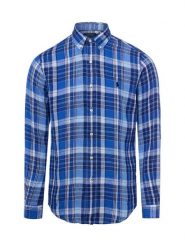 Polo Ralph Lauren Męska koszula lniana Mężczyźni Modern Fit len niebieski, S. Niebieskie koszule Polo Ralph Lauren, m, bez wzorów, ze lnu, bez kołnierzyka, bez ramiączek. Za 859.95 zł.