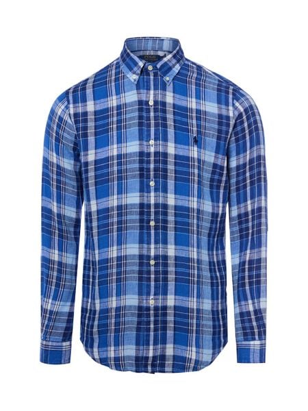 Polo Ralph Lauren koszula lniana Mężczyźni Modern Fit len niebieski, S. Niebieskie koszule Polo Ralph Lauren, m, bez wzorów, ze lnu, bez kołnierzyka, bez ramiączek. Za 599.95 zł.