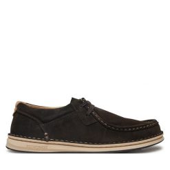 Półbuty Birkenstock. Brązowe eleganckie półbuty Birkenstock, bez wzorów, bez obcasa, bez zapięcia. Za 549.99 zł.