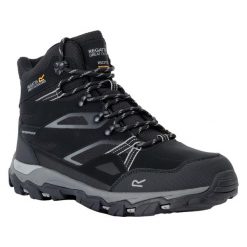 Męskie Buty Do Chodzenia Holcombe III. Czarne buty turystyczne Regatta, bez wzorów, z materiału, bez zapięcia, trekkingowe. Za 353.99 zł.