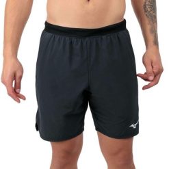 Spodenki tenisowe męskie Mizuno Laser Short. Czarne krótkie spodenki sportowe Mizuno, m, bez wzorów, z elastanu. Za 129.99 zł.