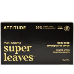 Attitude SUPER LEAVES MEN, Mydło w kostce do ciała, dla mężczyzn - Bursztyn i cytrus, 113 g. Perfumy męskie attitude. Za 43.69 zł.
