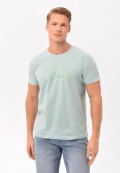 Bawełniany t-shirt z printem T-LASER. Zielone t-shirty Volcano, l, bez wzorów, z bawełny, bez kołnierzyka, bez ramiączek. Za 59.99 zł.