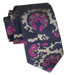 Męski Krawat Angelo di Monti - Duży Wzór Kwiatowy. Niebieskie krawaty i muchy Angelo di Monti, bez wzorów, z tkaniny. Za 45.00 zł.