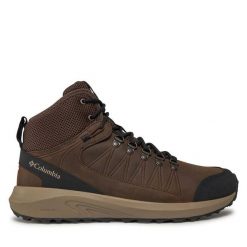 Trekkingi Columbia. Brązowe botki sznurowane Columbia, bez wzorów, bez obcasa, bez zapięcia. Za 369.99 zł.
