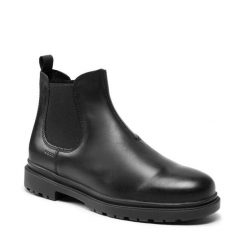 Sztyblety Geox. Czarne botki sznurowane Geox, bez wzorów, bez obcasa, bez zapięcia. Za 569.99 zł.