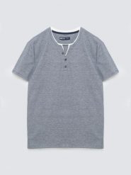 Koszulka męska w drobne paski granatowa Alanso 403. Niebieskie t-shirty BIG STAR, l, z aplikacjami, z dzianiny, bez kołnierzyka, bez ramiączek. Za 99.99 zł.