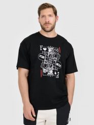 4F T-shirt loose z nadrukiem męski - czarny L. Czarne t-shirty 4F, l, bez wzorów, z bawełny, bez kołnierzyka, bez ramiączek. Za 79.99 zł.