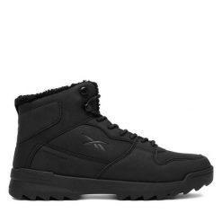 Trzewiki Reebok. Czarne botki sznurowane Reebok, bez wzorów, bez obcasa, bez zapięcia. Za 259.99 zł.