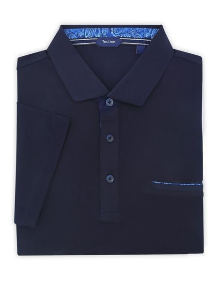 Granatowa elastyczna męska koszulka polo Tris Line - KP31. Brązowe koszulki polo m, bez wzorów, z bawełny, bez kołnierzyka, bez ramiączek. W wyprzedaży za 148.50 zł.