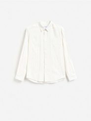 Koszula slim fit z bawełną - złamana biel. Koszule Reserved, l, bez wzorów, z bawełny, bez kołnierzyka, bez ramiączek. Za 119.99 zł.