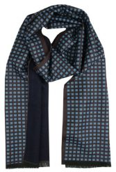 Elegancki Szalik Bawełniany - Alties - Niebieski Wzór na Brązowym Tle. Niebieskie szaliki Alties, bez wzorów, z bawełny. Za 99.00 zł.