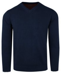 Męski Sweter z Dekoltem w Serek (V-Neck) - Alties - Granatowy. Niebieskie swetry rozpinane Alties, l, bez wzorów, z bawełny, bez kołnierzyka, bez ramiączek. Za 159.00 zł.
