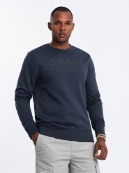 Klasyczna bluza dresowa męska z napisem – granatowa V3 OM-SSPS-0181 - XXL. Niebieskie bluzy Ombre Clothing, l, bez wzorów, z bawełny, bez kaptura. Za 95.99 zł.
