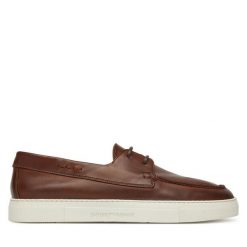 Półbuty Emporio Armani. Brązowe eleganckie półbuty Emporio Armani, bez wzorów, bez obcasa, bez zapięcia. Za 1,269.00 zł.
