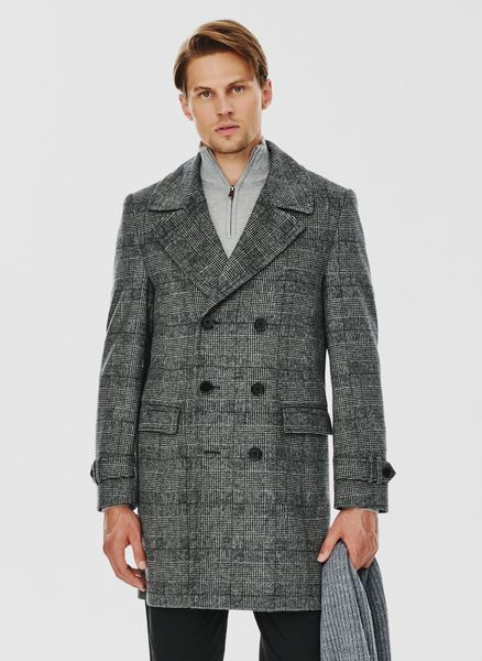 PAKO LORENTE – Szary męski płaszcz w kratę. Szare płaszcze Pako Lorente, na zimę, m, bez wzorów, z poliesteru, bez kaptura. Za 699.99 zł.