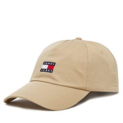 Czapka z daszkiem Tommy Jeans. Brązowe czapki z daszkiem Tommy Jeans, bez wzorów, z jeansu. Za 149.99 zł.
