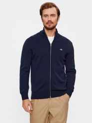 Gant Kardigan Casual Cotton Zip 8030164 Granatowy Regular Fit. Niebieskie swetry rozpinane GANT, m, bez wzorów, z bawełny, bez kołnierzyka, bez ramiączek. Za 449.99 zł.