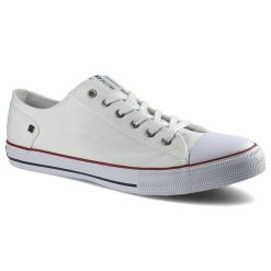 Trampki męskie Big Star, wykonane z materiału tekstylnego typu canvas i z klasycznym sznurowaniem gumowym noskiem, białe, DD174271. Białe trampki BIG STAR, m, bez wzorów, bez zapięcia. Za 109.00 zł.