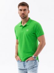 Koszulka męska polo z dzianiny pique - zielony V25 - Rozmiar: S. Zielone koszulki polo sportowe Ombre Clothing, m, bez wzorów, z bawełny, bez kołnierzyka, bez ramiączek. W wyprzedaży za 19.99 zł.