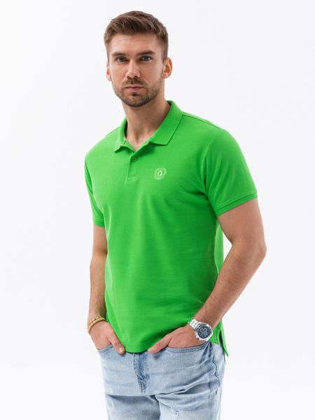 Koszulka męska polo z dzianiny pique - zielony V25 - Rozmiar: S. Zielone koszulki polo sportowe Ombre Clothing, m, bez wzorów, z bawełny, bez kołnierzyka, bez ramiączek. W wyprzedaży za 19.99 zł.